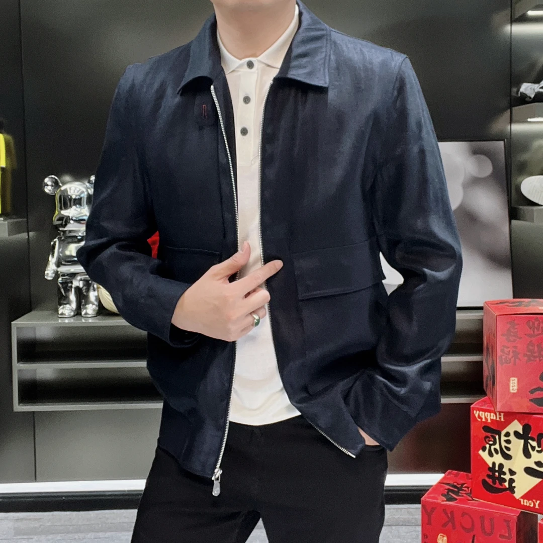 【天丝麻】6803男士经典翻领休闲夹克2025春季百搭帅气欧货商务男装