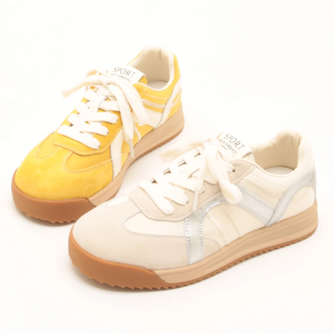 6485春夏新款真皮圆头百搭厚底系带休闲鞋女轻便运动舒适德训鞋