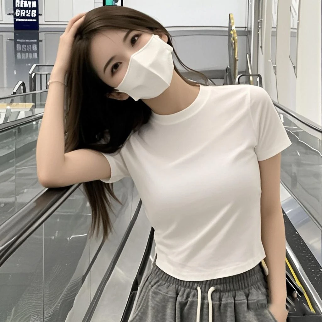 白色短款短袖t恤女爆款2025新款修身显瘦露脐纯色辣妹小个子上衣