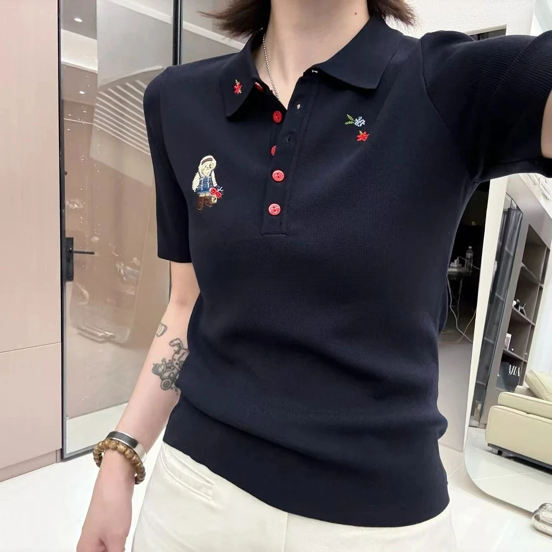 卡通减龄刺绣Polo领短袖上衣女夏季新款高级感显瘦百搭洋气T恤衫