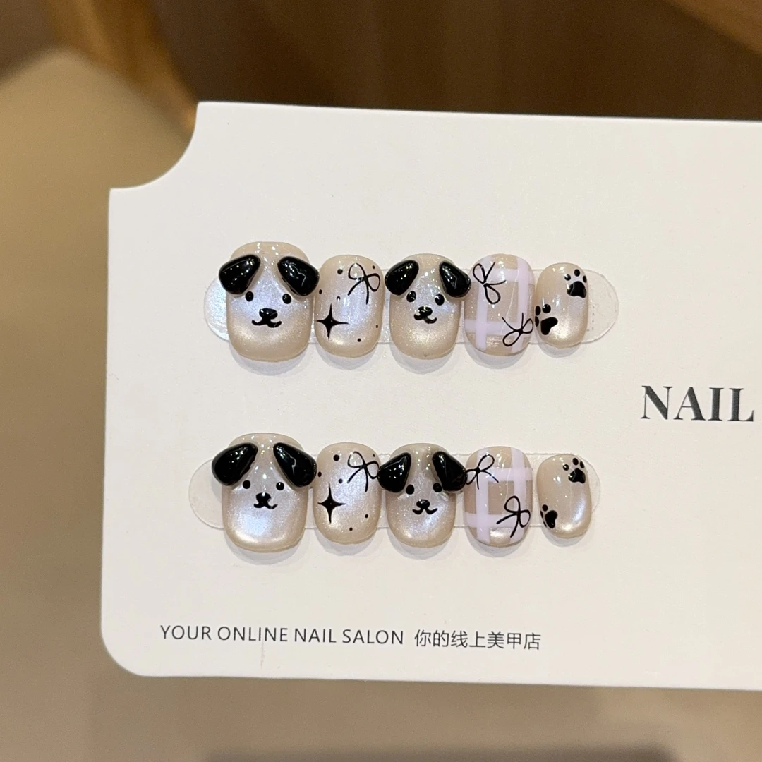 【 帕恰狗】ins风纯手工穿戴甲高级感短款美甲假指甲贴片豆豆甲