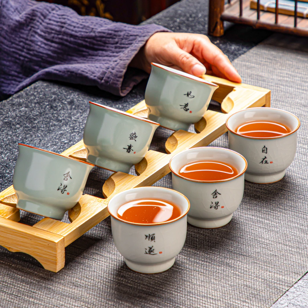 禅意大号汝窑茶杯6个陶瓷主人杯套装家用茶具茶碗功夫茶品茗客杯