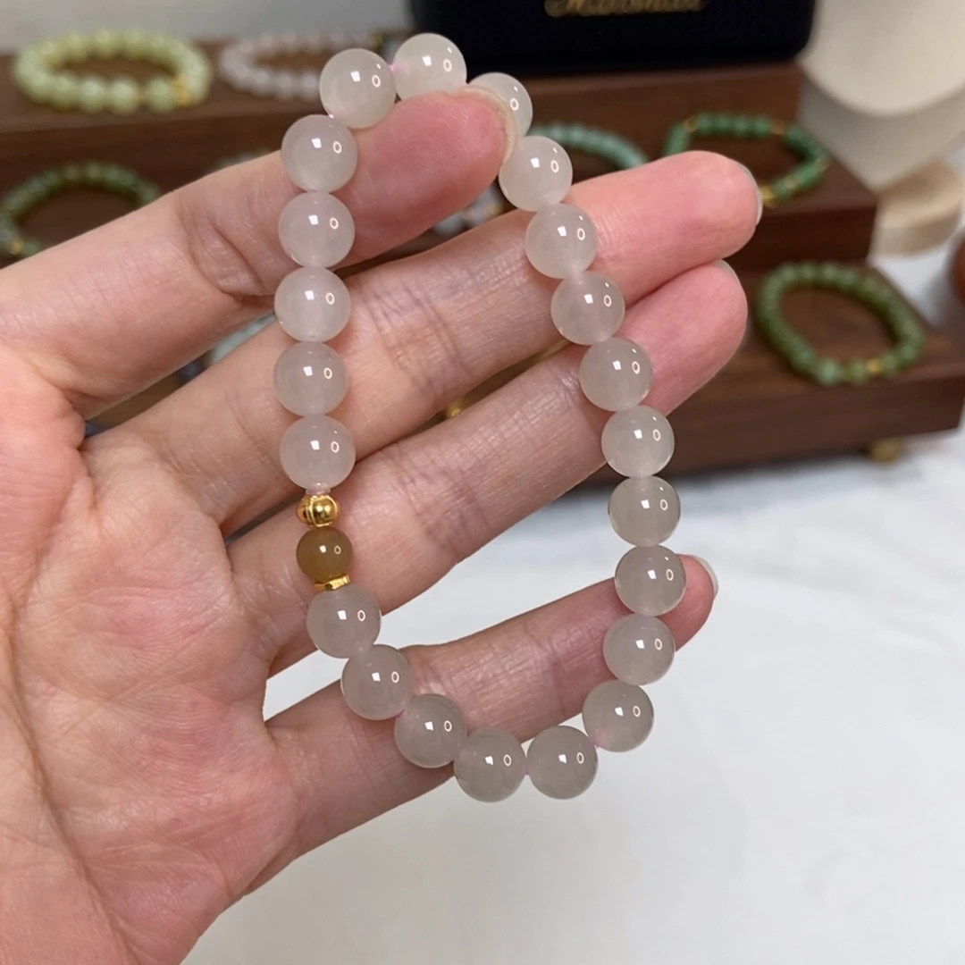 手链银S925镶嵌和田玉福利8mm冰藕粉脏粉有微瑕
