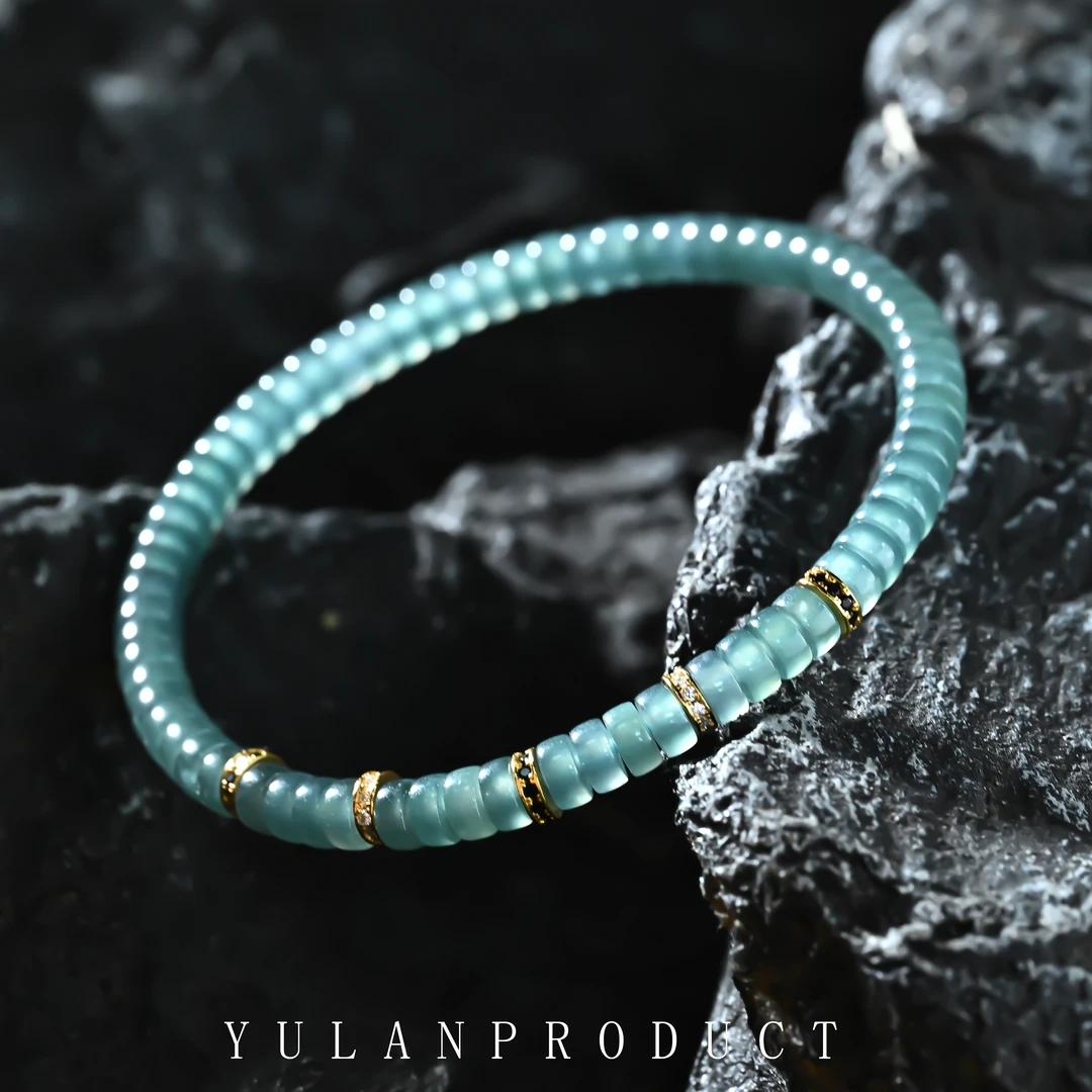 钰澜文玩【周】钰翡系列「冰魄·凝光」翡翠正冰种5.5mm-18手围