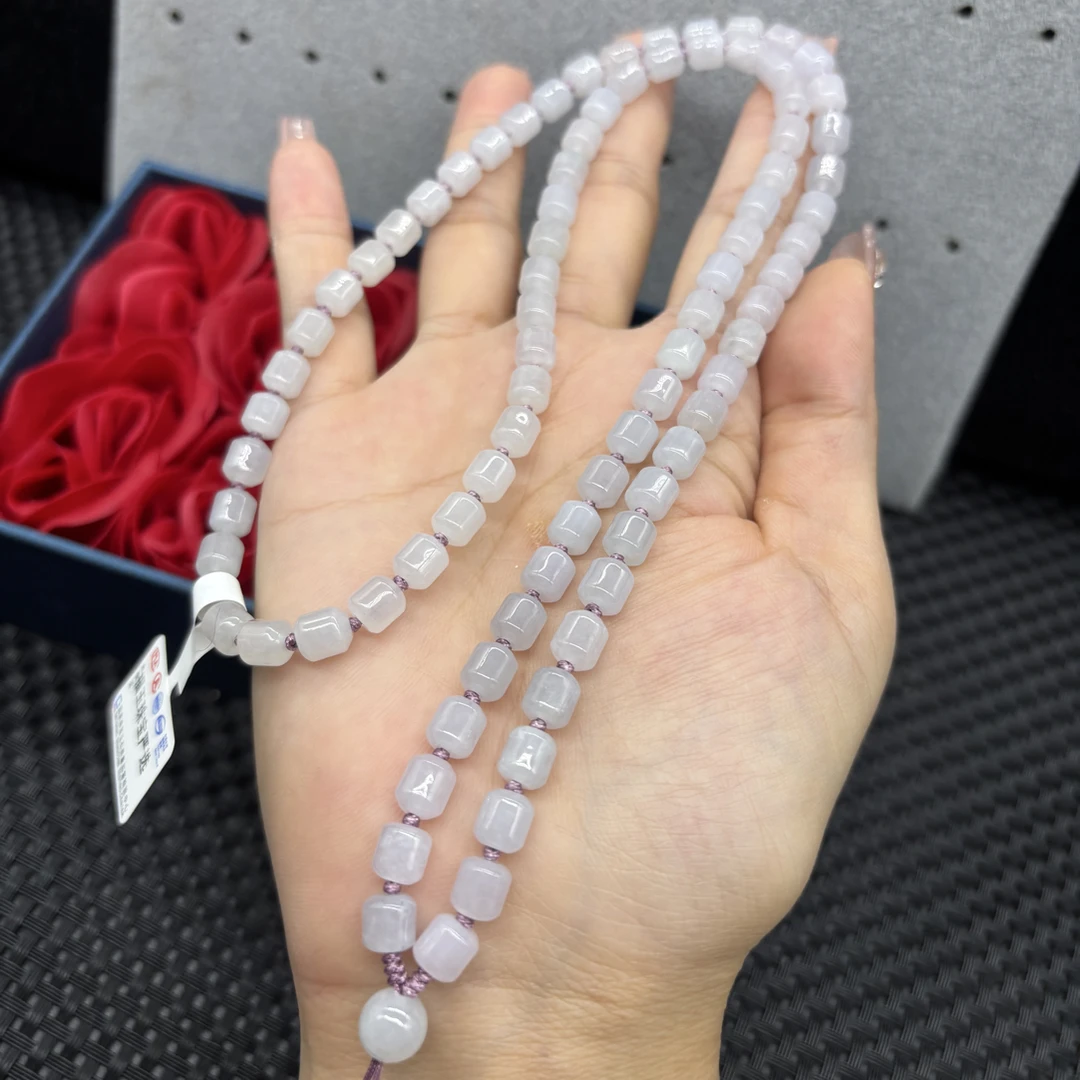 保真天然缅甸A货翡翠紫罗兰桶珠6mm玉石珠链挂件绳毛衣链长链百搭