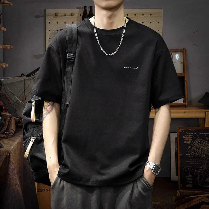 潮龛美式简约潮流字母印花短袖t恤男2025夏季新款宽松休闲体恤