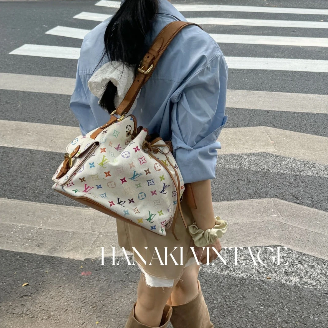 95新 LouisVuitton/路易威登 花绮中古/LV白三彩水桶单肩包