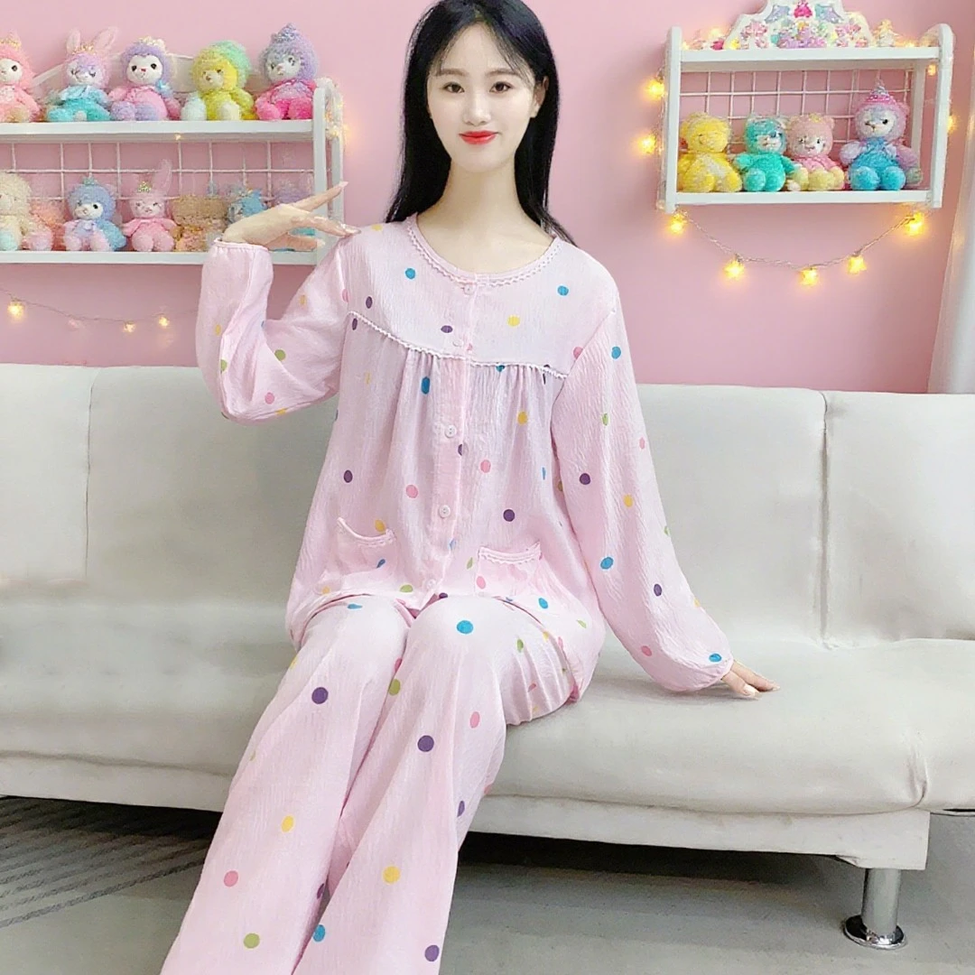 春秋季睡衣套装女云朵棉长袖长裤两件套时尚印花家居服可外穿Y171