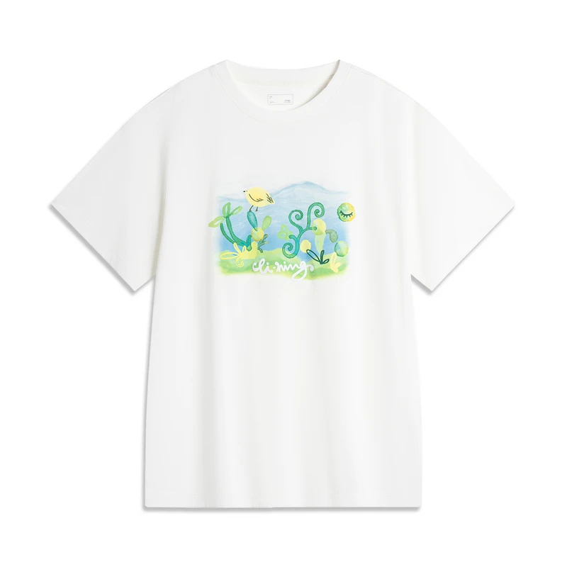 李宁女子夏季新品运动生活系列印花透气宽松短袖T恤AHSU336-B品