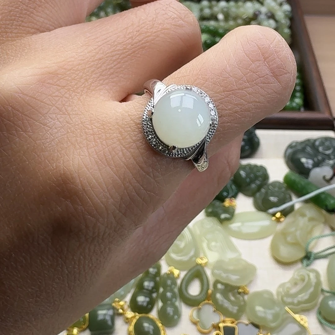 和田玉银S925镶嵌戒指戒指