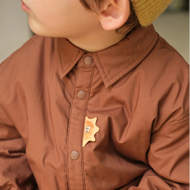 papa爬爬冬新款儿童棉服男女童夹棉衬衫宝宝全棉内搭外穿保暖洋气