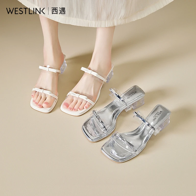 6674西遇法式凉拖鞋女2025新款夏季仙女风蝴蝶结透明高跟粗跟凉鞋