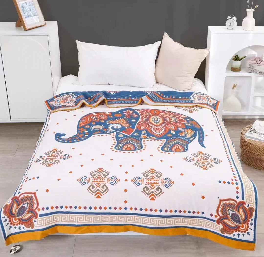D-B0079大象毯子双人细纱新古典亲肤薄款盖毯INS风布毯布床