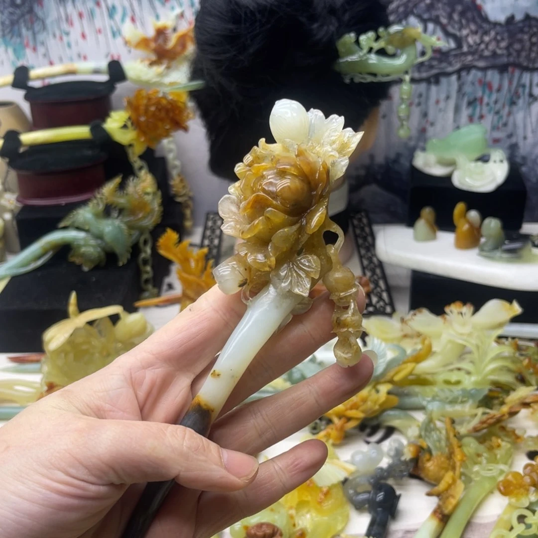 【闪购商品】蛇纹石玉发饰合金延