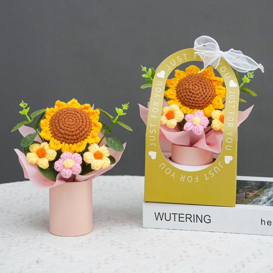 2025新款教师节礼物幼儿园孩子送老师手工编织向日葵花束礼盒摆件