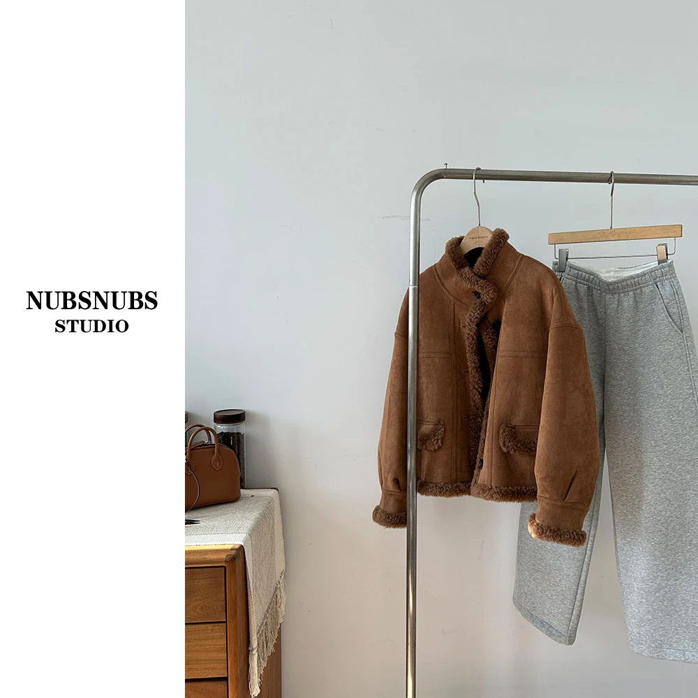 大林自制"咖啡"羊羔毛两面穿100%全羊毛加厚保暖外套