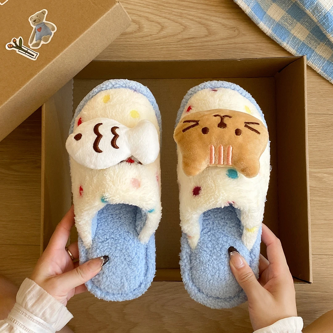 卡通可爱布偶猫咪小鱼毛绒棉拖鞋女秋冬季新款居家保暖防滑棉鞋女