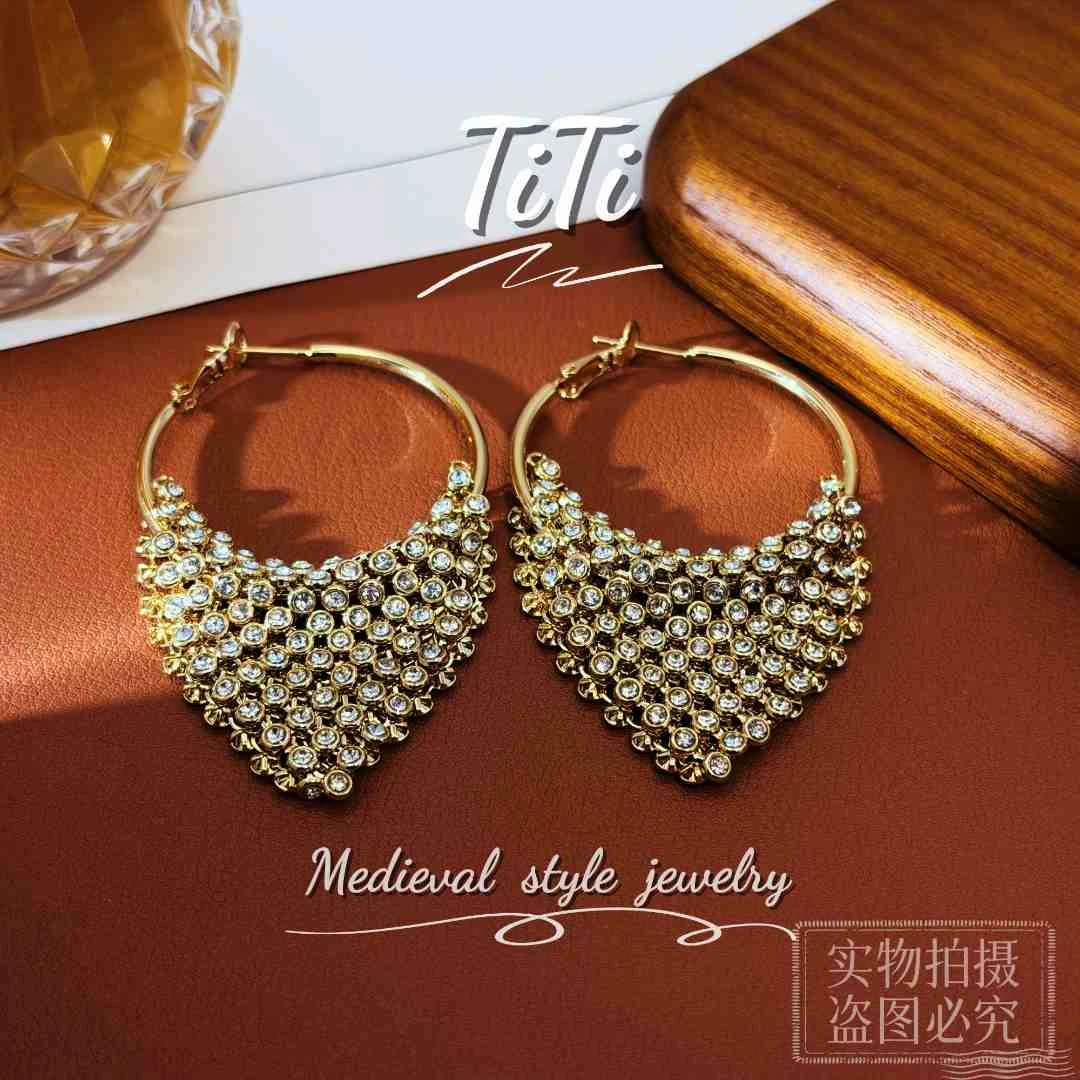 铜合金耳饰 HL347【TITI专属】法式清冷感高贵系列满钻耳圈
