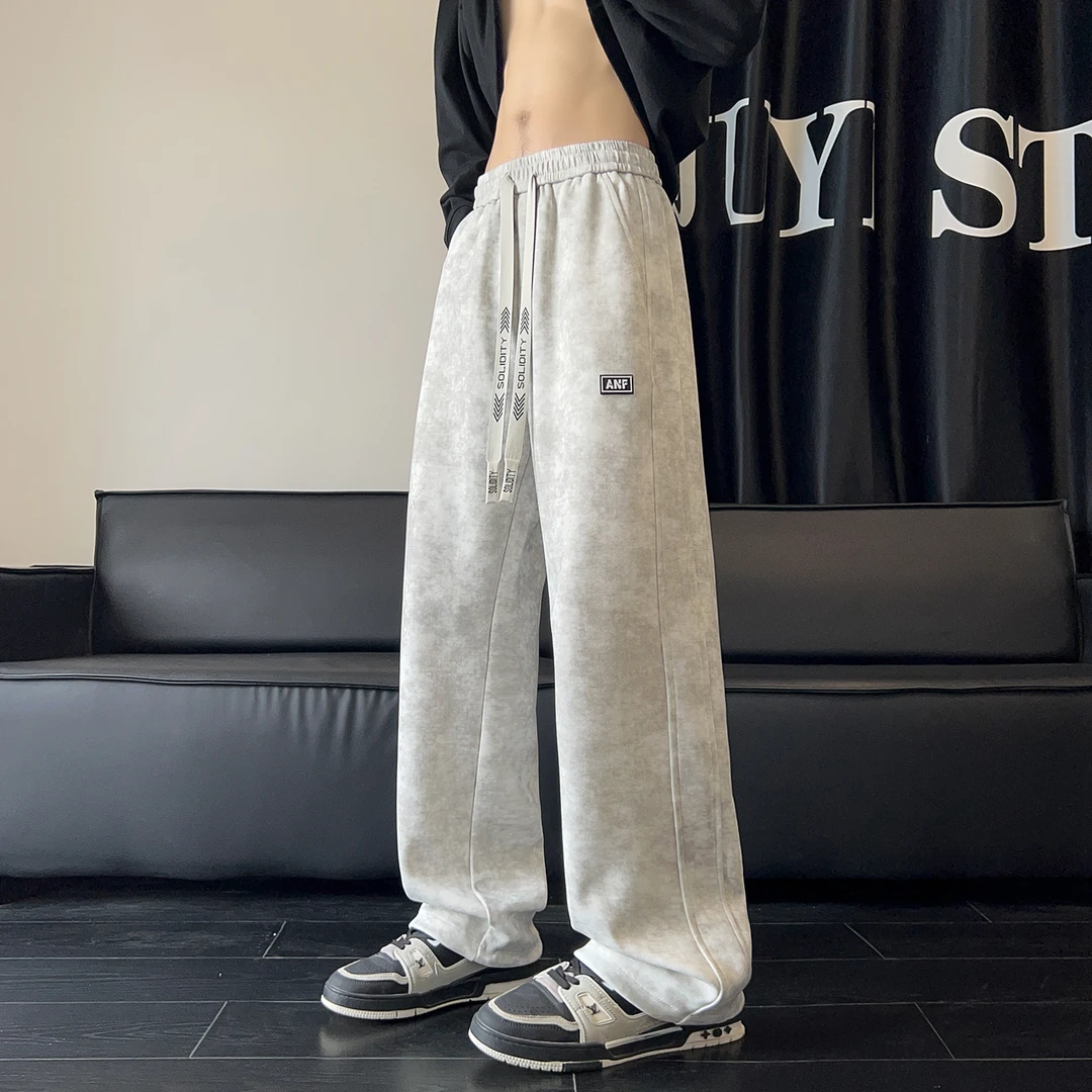 男春秋潮牌美式男生运动裤子垂感宽松阔腿直筒休闲裤2025新款卫裤