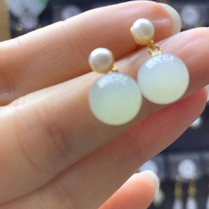 和田玉银S925镶嵌耳饰