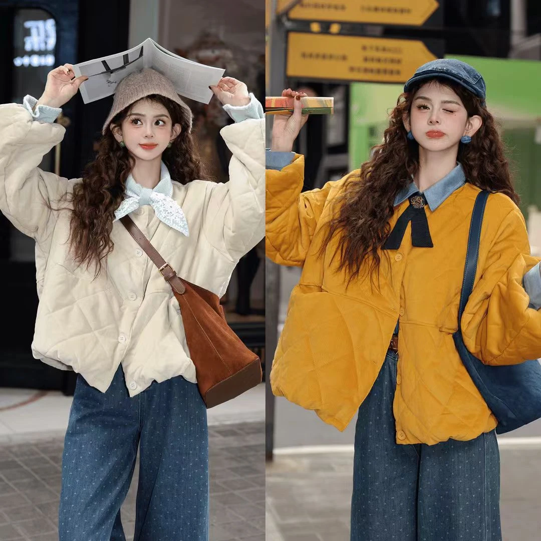 【稻浪翻金】复古港风灯芯绒保暖宽松棉服外套百搭衬衫韩系时尚套装