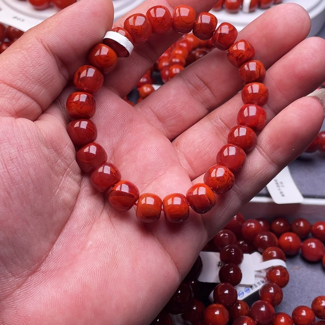 南红玛瑙未镶嵌三通南红瓦红10 mm牛血红老形原矿手串