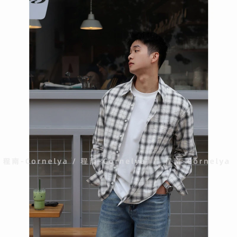 C / Cornelya 纯棉70支 泡泡格肌理感INS极简宽松复古格子衬衫