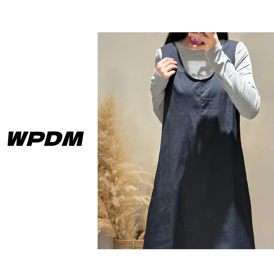 【253150】秋季新款t恤叠穿长款吊带长裙子宽松背心连衣裙女两件套