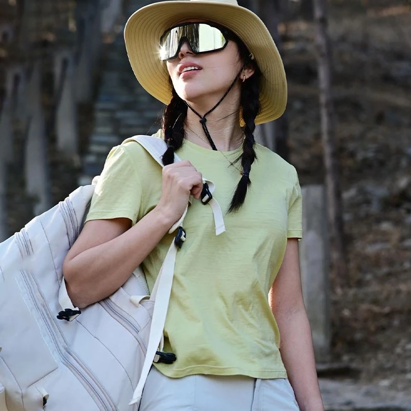 灰壳户外夏季美利奴羊毛速干透气女士短袖美丽诺羊毛徒步运动短袖