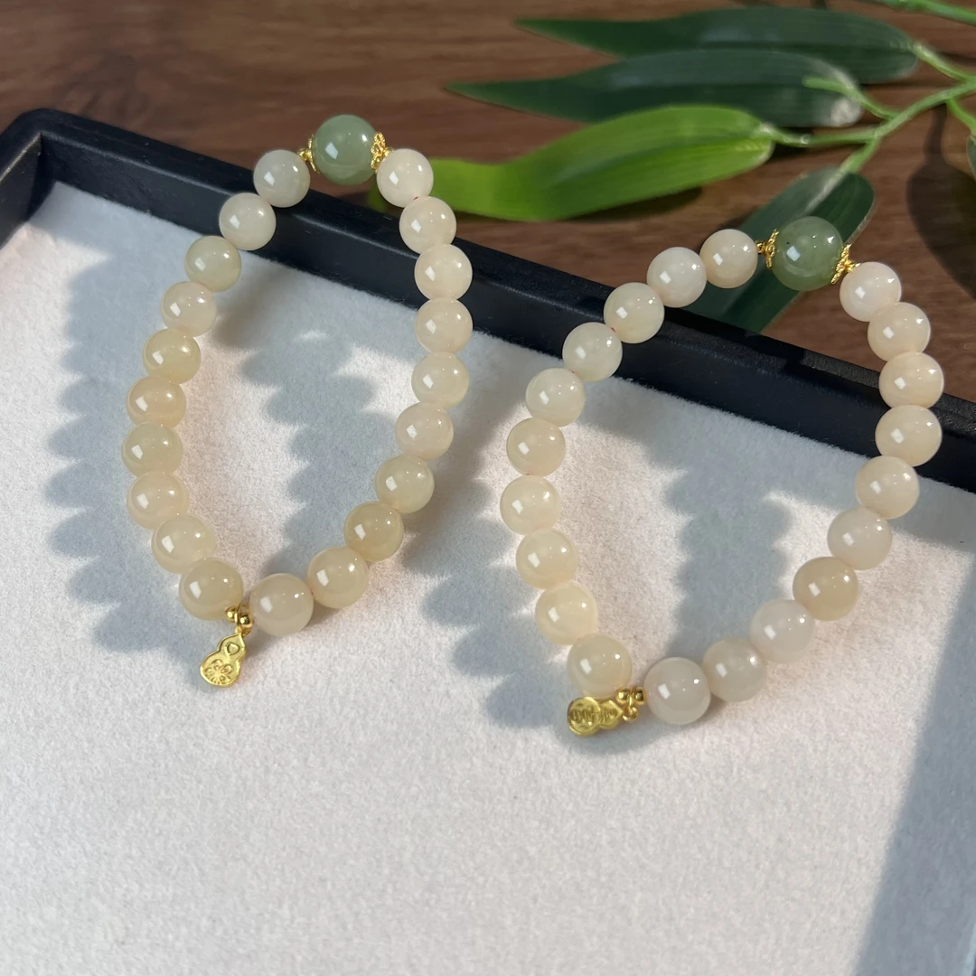 【缺货】S925和田玉藕粉搭碧玉手串多样性发/有瑕 8-10 XZC8133