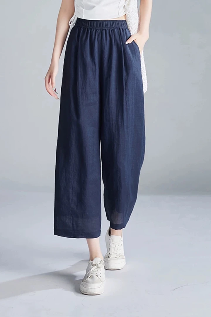【亚麻+天丝】夏季薄款亚麻天丝高腰显瘦百搭休闲阔腿九分裤