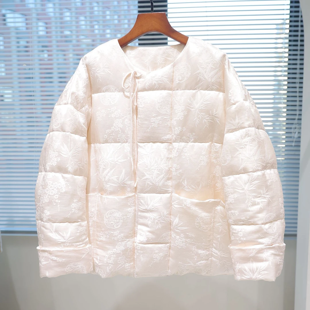 【羽书】良辰媄锦新中式提花鹅绒服衣长约69CM