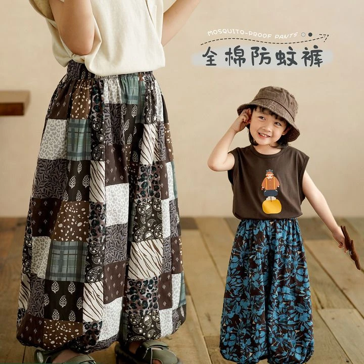 砚台家男童纯棉防蚊裤2025夏薄款童装复古印花灯笼裤儿童休闲长裤
