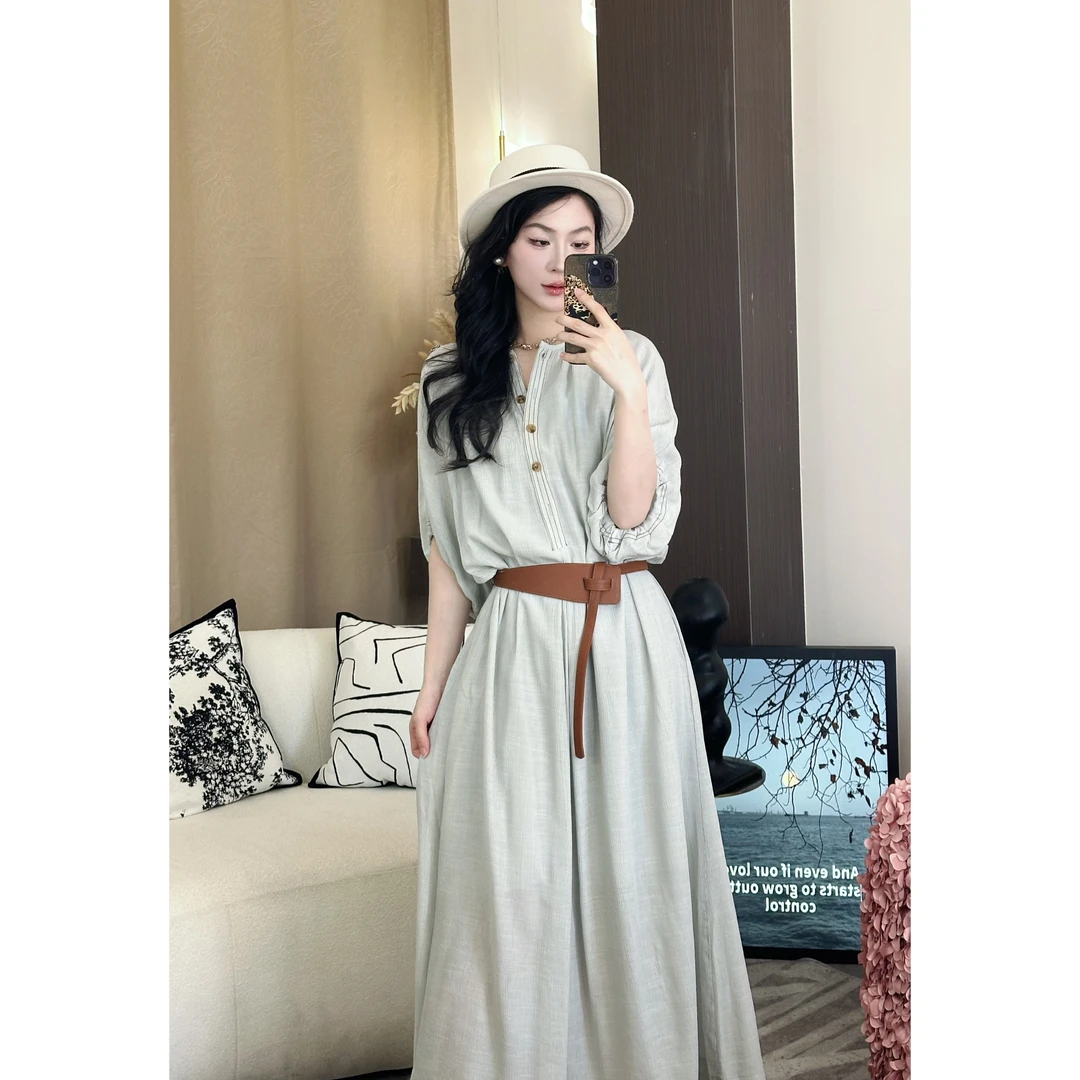 【露哥专属】夏季新款设计感轻熟风连衣裙女束腰气质长裙子6633