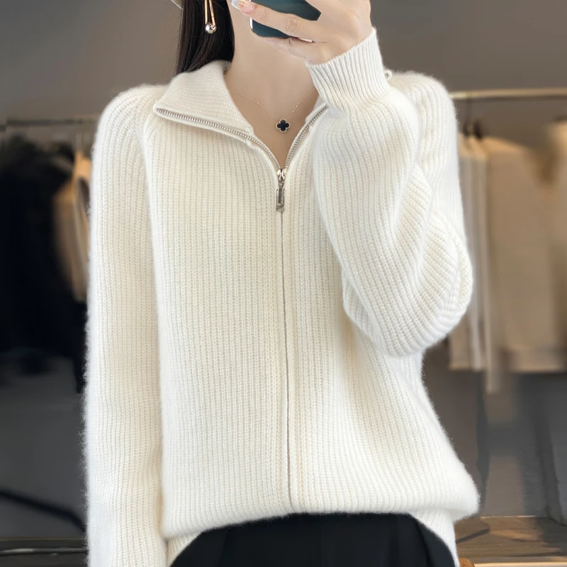 配大衣超好看高领毛衣女2025新款100纯羊毛宽松洋气半拉链打底衫