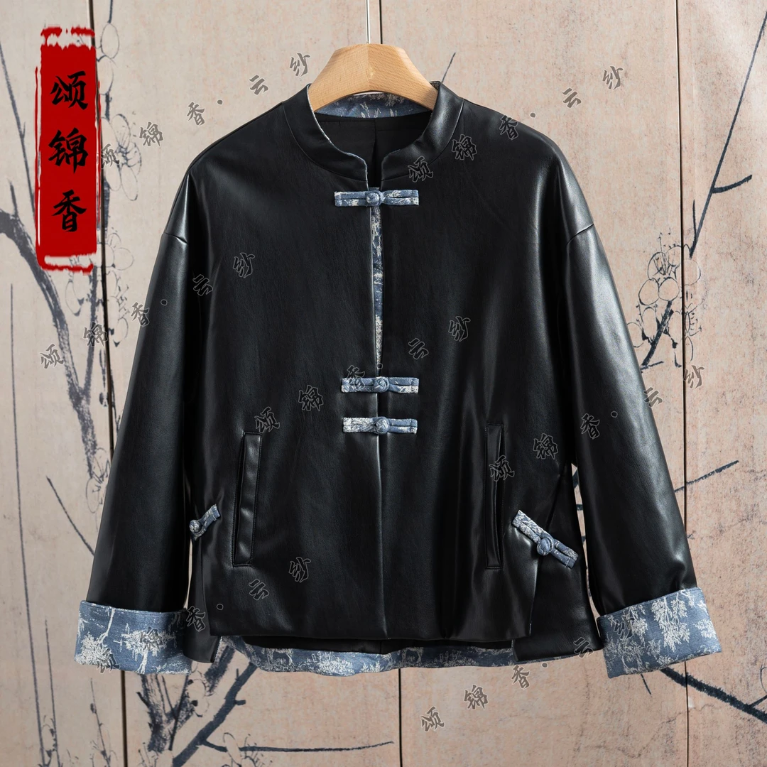 【锦】新中式设计师款立领手工盘扣复古休闲冬季保暖皮衣A38