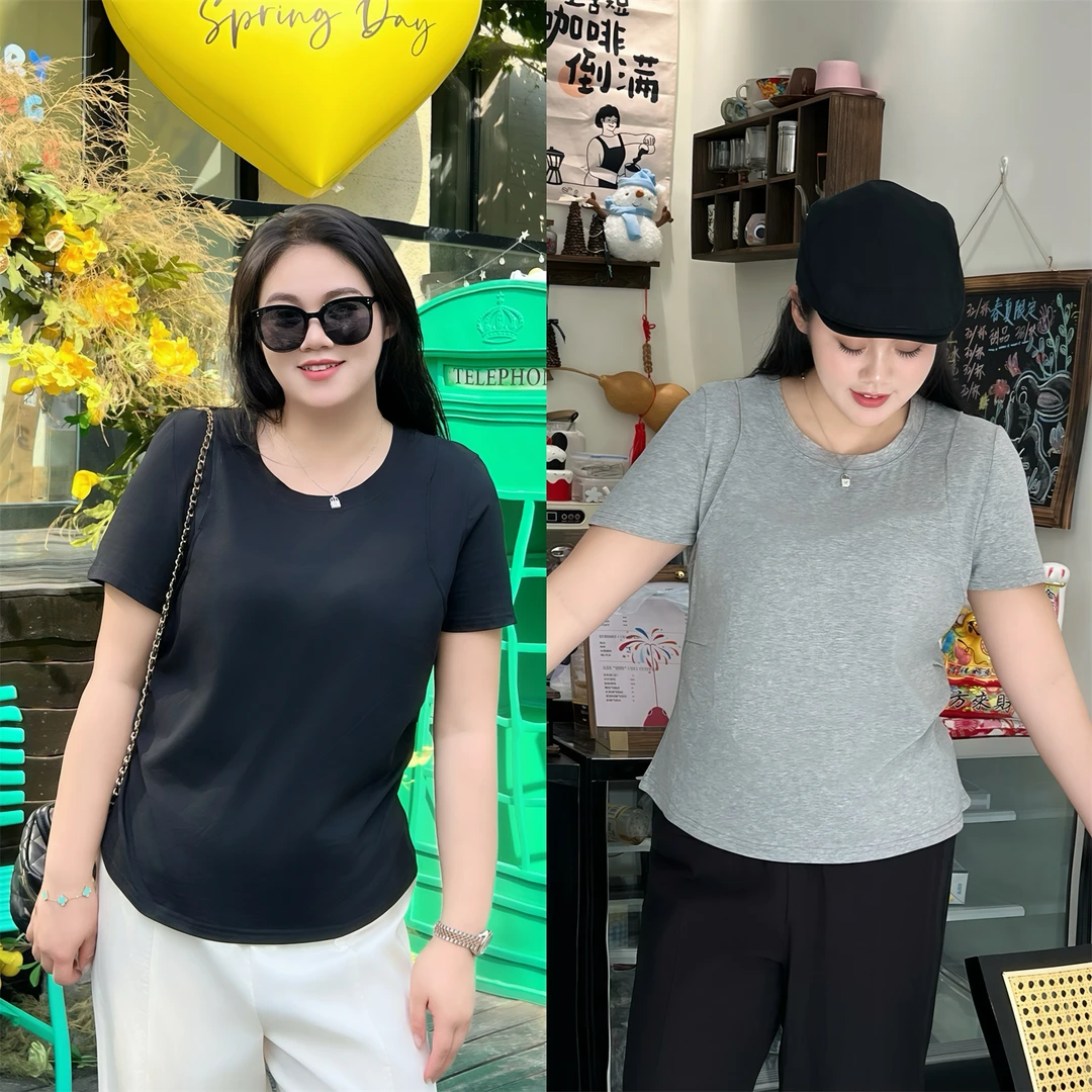 松弛盎然 / 设计感鱼骨拼短袖T 14652花契大码200斤胖mm休闲时尚