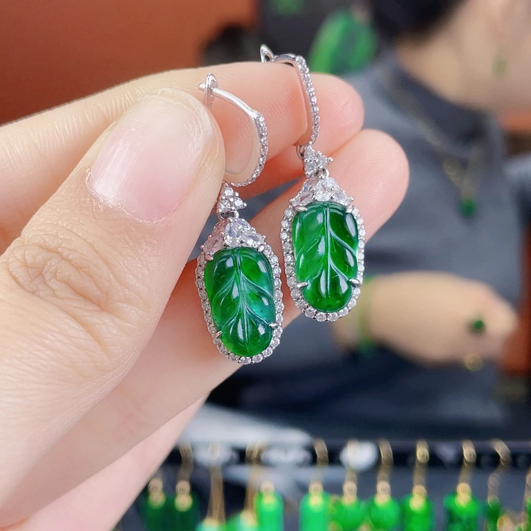 翡翠银S925镶嵌耳饰