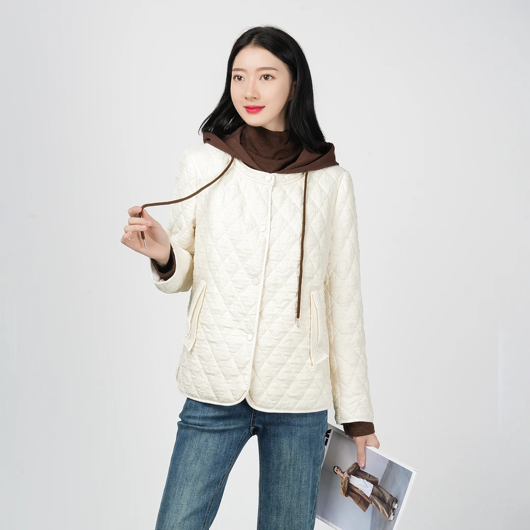 【春季上新】韩版复古简约设计感撞色拼接连帽休闲棉服AQ2977衣长62