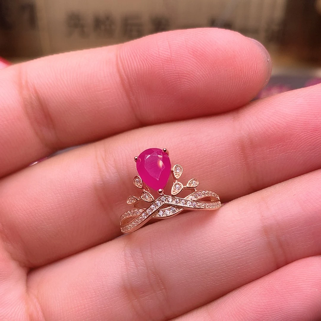 红宝石戒指银S925镶嵌