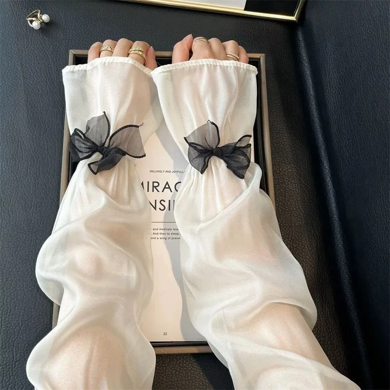 2025新款仙女风冰袖蝴蝶结夏季手袖防紫外线手套冰丝防晒袖套女