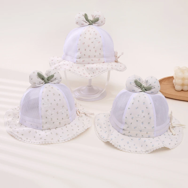宝宝帽子女宝宝春夏薄款帽子小碎花春游可爱洋气帽夏季网款公主帽