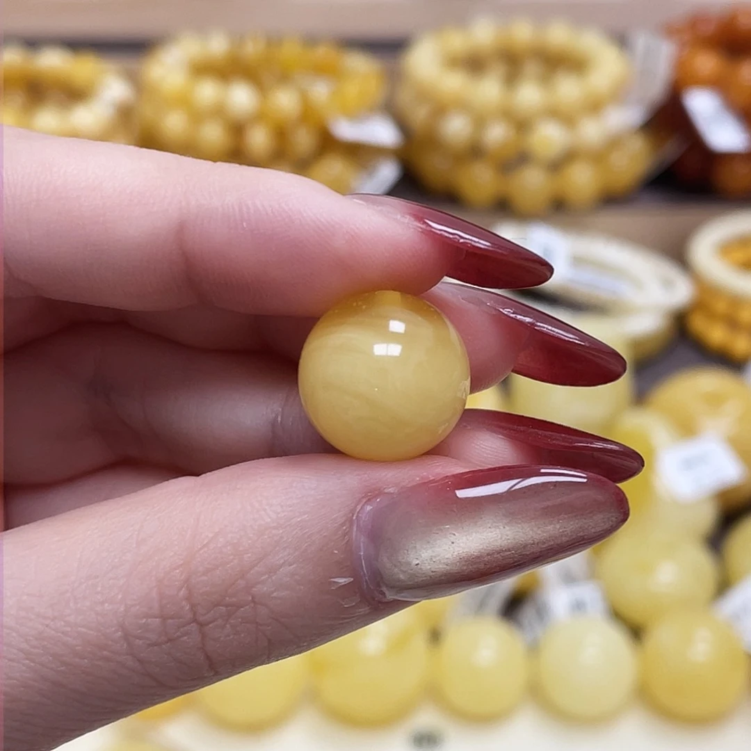 蜜蜡未镶嵌珠宝奇石?****尔15.1mm溶洞带金沙圆珠