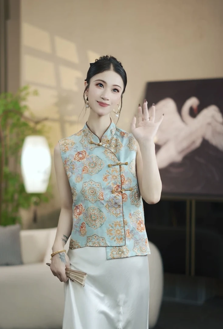 3821新国潮斜扣下摆不规则马甲