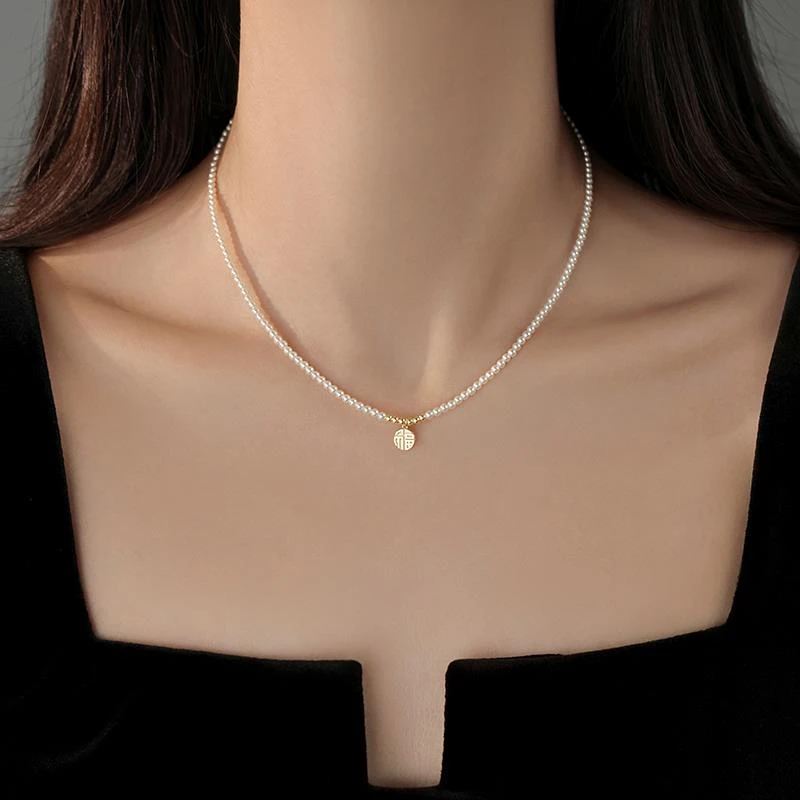 CAIEM KAIET 链子925银 施家福牌珍珠项链女轻奢复古气质锁骨链