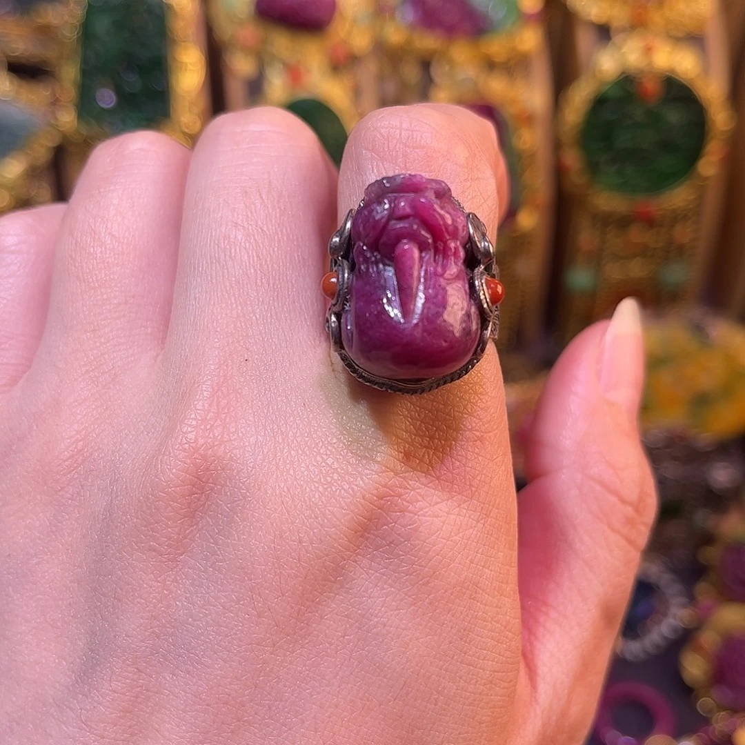 戒指红宝石银S925镶嵌