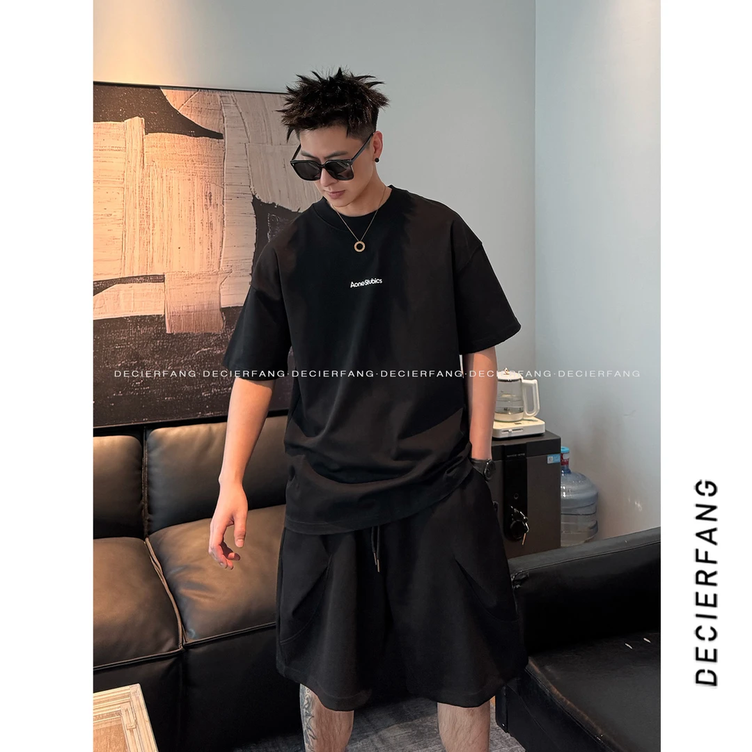 DF「简约标语短T」印花重磅潮牌宽松短袖T恤男女同款上衣