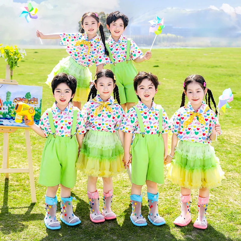 男童夏装套装六一小学生班服女孩两件套幼儿园服舞蹈表演服啦啦队
