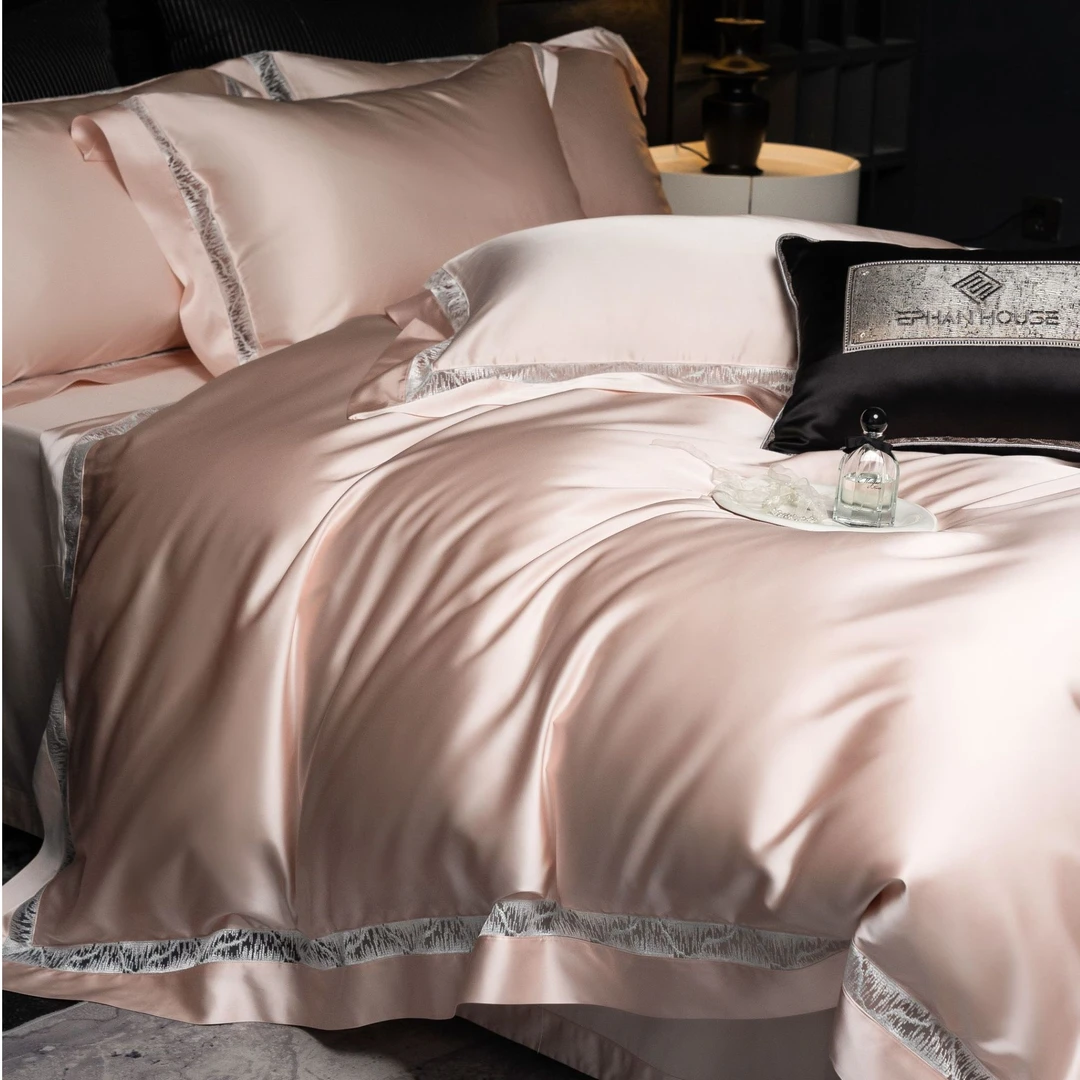孔龙 米兰 重磅欧式轻奢纯色蚕丝缎柔软丝滑纯棉高端四件套