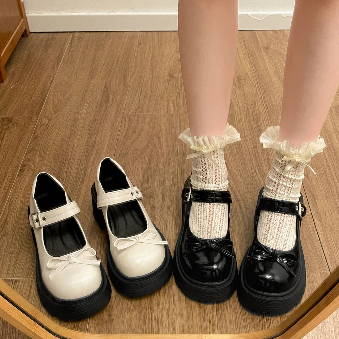 法式厚底小皮鞋女2025春秋新款小个子粗高跟鞋配裙子jk玛丽珍单鞋